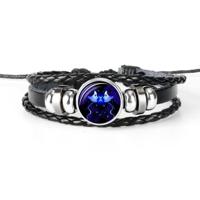 12 sterrenbeeld zwart gevlochten lederen glazen koepel Punk mannen Bracelet(Gemini) - thumbnail