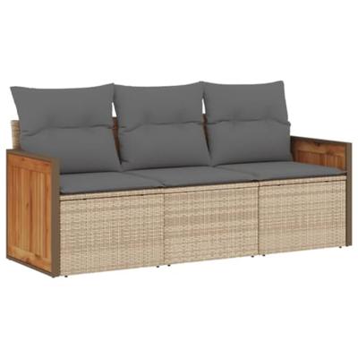 3-delige Loungeset met kussens poly rattan beige 3-delige Loungeset met kussens poly rattan beige