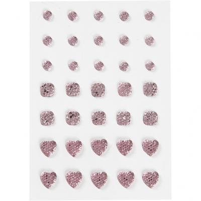 Vivi Gade Strasstenen, rond, vierkant, hart, afm 6+8+10 mm, roze, 35 stuk/ 1 doos