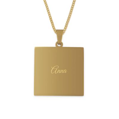 Ketting vierkante hanger met tekst - goud
