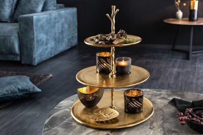 Design taartplateau ABSTRACT 48cm goud met drie niveaus - 41603