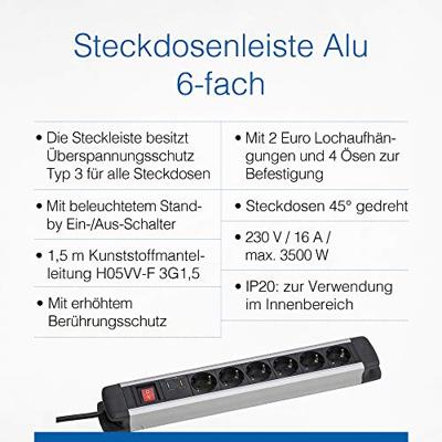 As-Schwabe As schwabe meervoudige verdeler aluminum socket strip 6-fach