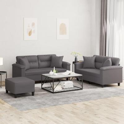 3-delige Loungeset met kussens kunstleer grijs - thumbnail
