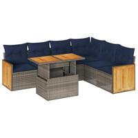 7-delige Loungeset met kussens poly rattan acacia grijs - thumbnail
