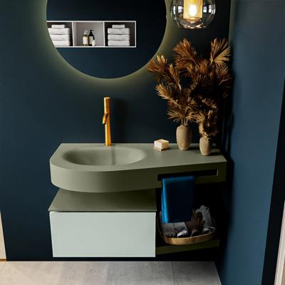 MONDIAZ RIVA 100cm badmeubel onderkast / planchet kleur Greey met 1 lade. Wastafel DULCET links 1 kraangat kleur Army.