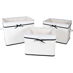 Set van 3 Bamboe Wasmanden - Was- en Opbergmanden - Model Laila - 32/50/70 Liter - Wit/Zwart
