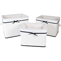Set van 3 Bamboe Wasmanden - Was- en Opbergmanden - Model Laila - 32/50/70 Liter - Wit/Zwart - thumbnail