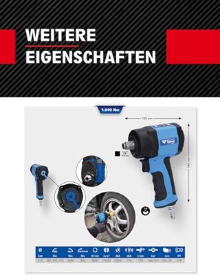 Brilliant Tools BT160400 Pneumatische slagmoersleutel Gereedschapshouders: 1/2 (12.5 mm) Draaimoment (max.): 1240 Nm - thumbnail