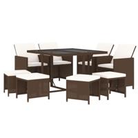 9-delige Tuinset met kussens poly rattan bruin - thumbnail