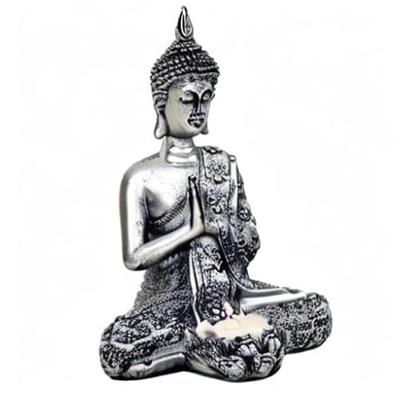 Boeddha met Kaarshouder Zilverkleurig (20,5 cm)