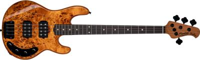 Sterling by Music Man StingRay Ray34 HH Poplar Burl Amber elektrische basgitaar Sterling by Music Man StingRay Ray34 HH Poplar Burl Amber elektrische basgitaar