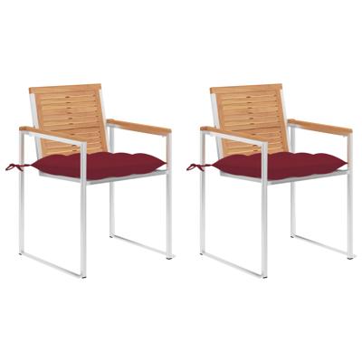 Tuinstoelen 2 st met kussens massief teakhout en staal
