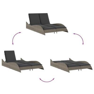 Ligbed met kussens 114x205x73 cm poly rattan grijs