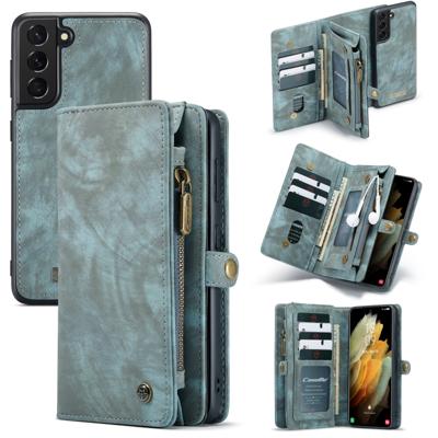 Caseme Samsung Galaxy S21 vintage 2 in 1 portemonnee hoes - Blauw