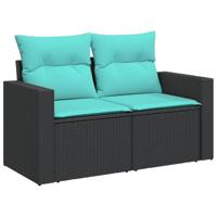 12-delige Loungeset met kussens poly rattan zwart - thumbnail