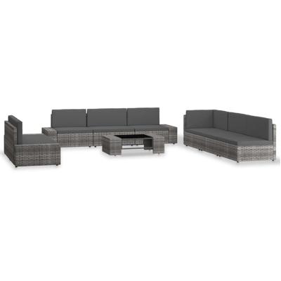 9-delige Loungeset poly rattan grijs