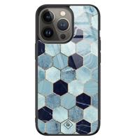 iPhone 13 Pro glazen hardcase - Blue cubes - thumbnail