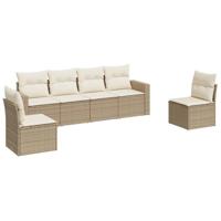 6-delige Loungeset met kussens poly rattan beige - thumbnail