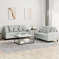 2-delige Loungeset met kussens fluweel lichtgrijs - thumbnail