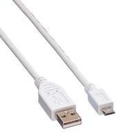 VALUE USB 2.0 Kabel, USB A Male - Micro USB B Male, wit, 1,8 m - thumbnail