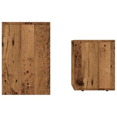 2-delige Tafeltjesset bewerkt hout oud houtkleurig