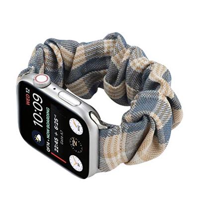 Elastisch scrunchie nylon bandje - Khaki / Donkerblauw - Geschikt voor Apple Watch 44mm / 45mm / 46mm / 49mm
