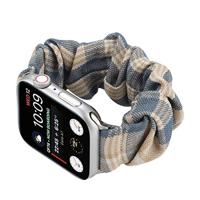 Elastisch scrunchie nylon bandje - Khaki / Donkerblauw - Geschikt voor Apple Watch 44mm / 45mm / 46mm / 49mm - thumbnail
