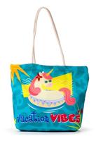 Vakantie Vibes Eenhoorn Canvas Strandtas - thumbnail