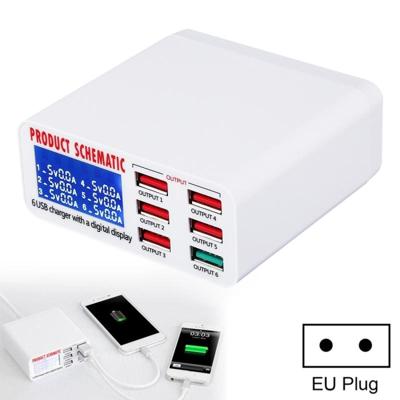 896 40W QC 3.0 6 USB Ports Fast Charger with LCD Digital Display EU Plug(White)