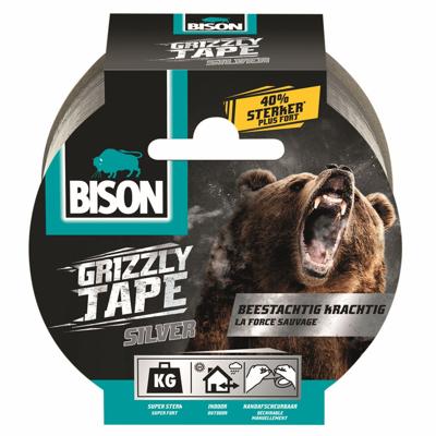 Bison Grizzly tape zilver rol 25mx5cm