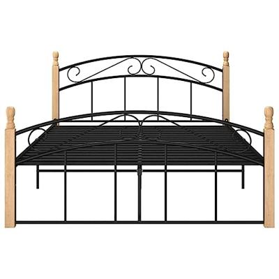 Bedframe metaal en massief eikenhout zwart 140x200 cm
