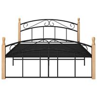 Bedframe metaal en massief eikenhout zwart 140x200 cm - thumbnail