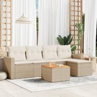 6-delige Loungeset met kussens poly rattan beige - thumbnail