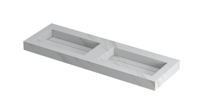 INK Pitch Wastafel Keramische Slab Bak Dubbel met Drain en Front en Side Skirts Zonder Kraangaten - 1400x450x90 mm - Calacatta Mat