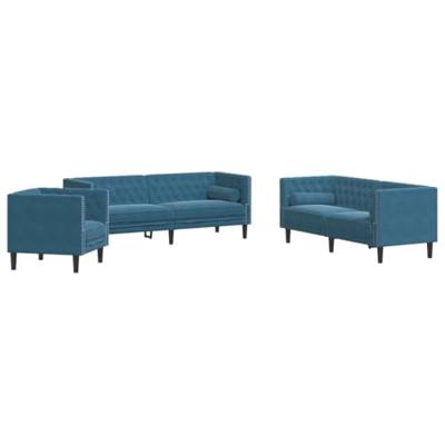 3-delige Loungeset Chesterfield met bolsters fluweel blauw