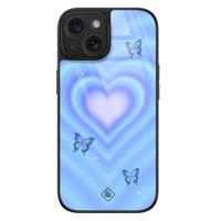 iPhone 15 glazen hardcase - Retro hart blauw - thumbnail