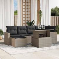 7-delige Loungeset met kussens poly rattan lichtgrijs - thumbnail