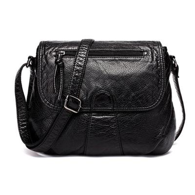 Vrouwen Messenger tassen zacht gewassen PU lederen tas mode vrouwelijke portemonnees en handtas 25cmX3cmX22cm (zwart)