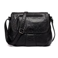 Vrouwen Messenger tassen zacht gewassen PU lederen tas mode vrouwelijke portemonnees en handtas 25cmX3cmX22cm (zwart) - thumbnail
