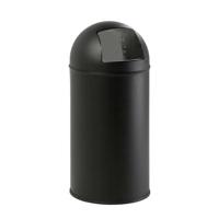 Eko vuilbak met push-deksel 40 l, mat RVS, zwart - thumbnail