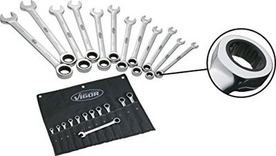 Vigor V1031 Steek-ringratelsleutelset 12-delig Sleutelbreedte (metrisch) 8 - 19 mm