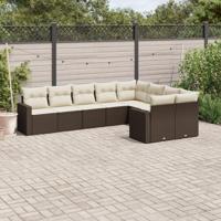 9-delige Loungeset met kussens poly rattan bruin - thumbnail
