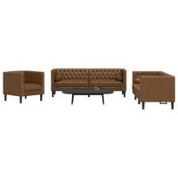 3-delige Loungeset Chesterfield met bolsters kunstsuède bruin - thumbnail