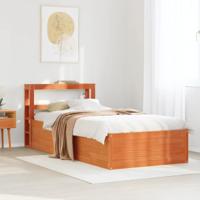 Bedframe met hoofdbord massief grenenhout wasbruin 90x190 cm - thumbnail