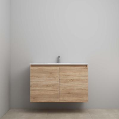 On-Line Onderkast - 100 cm - Bouwpakket - Greeploos 2 Deuren - Porseleinen Wastafel - 1 Kraangat - Eiken