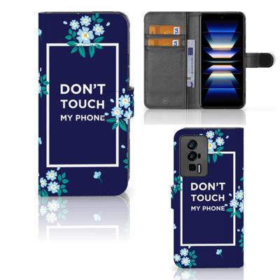 Xiaomi Poco F5 Pro Portemonnee Hoesje Flowers Blue DTMP Xiaomi Poco F5 Pro Portemonnee Hoesje Flowers Blue DTMP