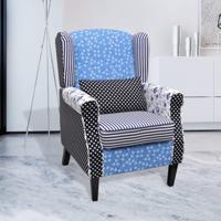 Fauteuil met patchwork stof blauw/grijs - thumbnail