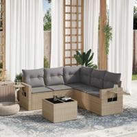 6-delige Loungeset met kussens poly rattan beige - thumbnail