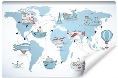 Fotobehang - Reizen rond de wereld, Kinderkamer, premium print, inclusief behanglijm