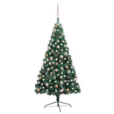 VidaXL Kunstkerstboom met verlichting en kerstballen half 150 cm groen